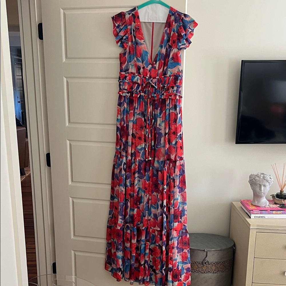 PATBO Violet V-neck Flutter-sleeve Maxi sunDress In Cherry sz 6 - Picture 4 of 6